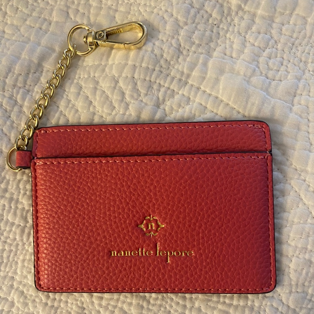 Nanette Lepore Pink Pebbled Leather Card Holder with Gold Tone Keychain Like New - Picture 1 of 6